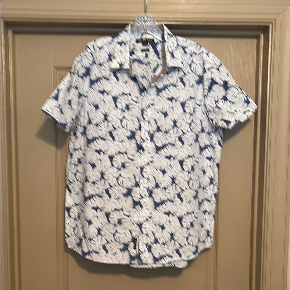 Michael Kors Blue and White Casual Button Down Shirt